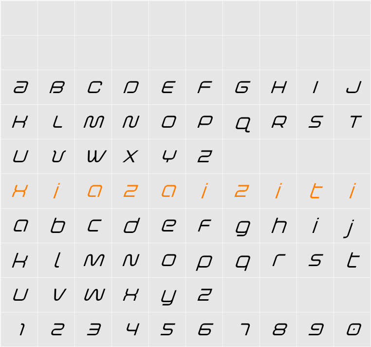 Fox on the Go Super-Italic 字符映射表