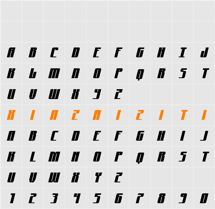 Xeno-Seeker Spaced Italic 字符映射表
