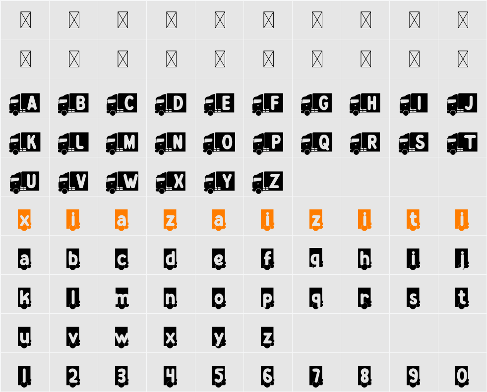 Zany Route Truck 字符映射表