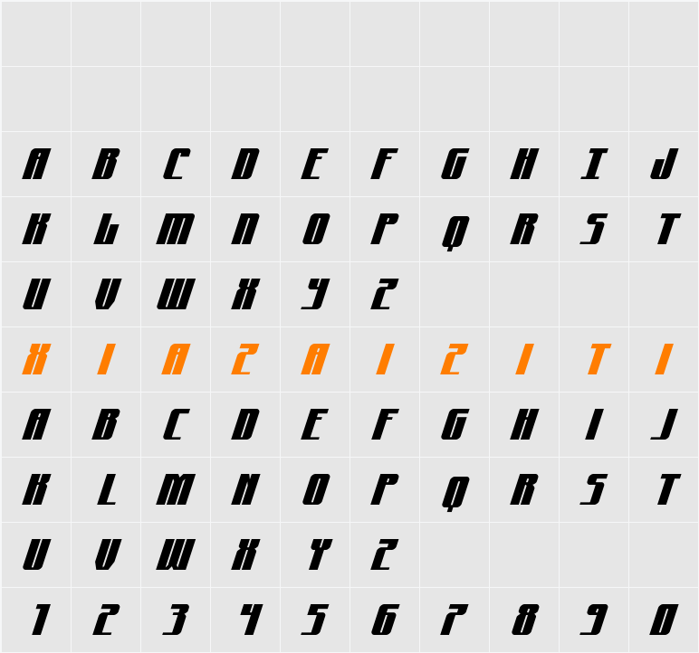 Xeno-Seeker Super-Italic 字符映射表