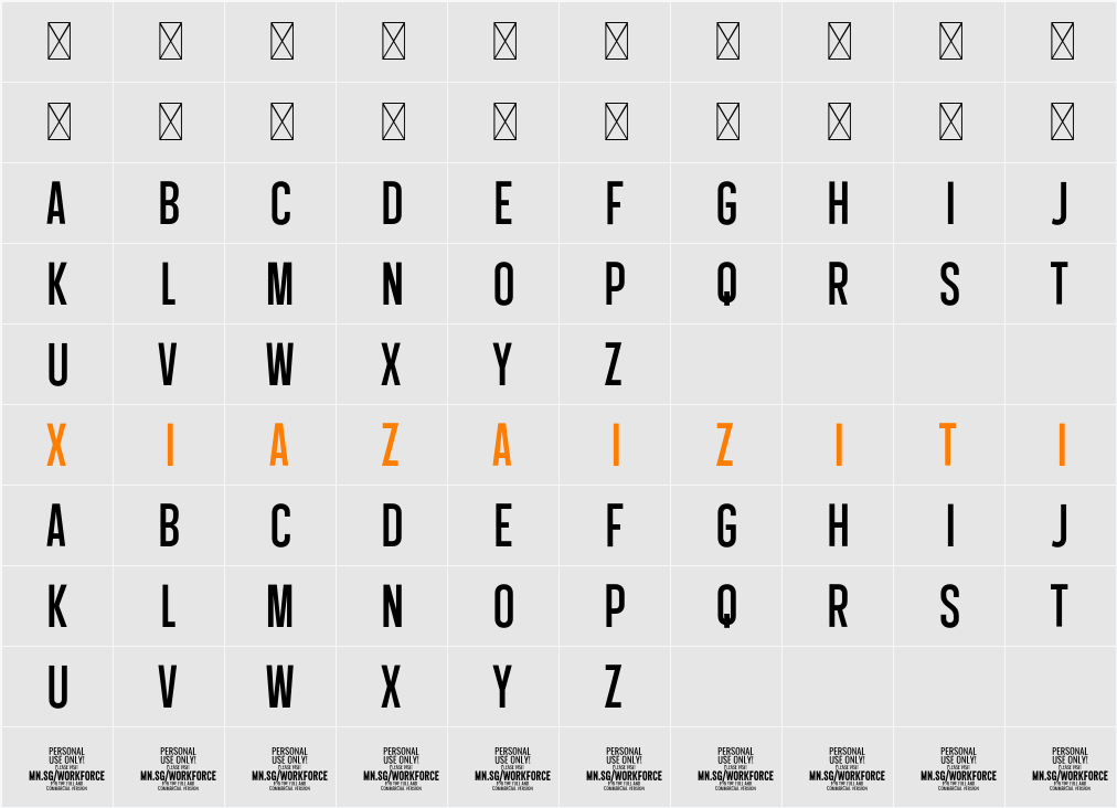 Workforce Sans PERSONAL USE 字符映射表