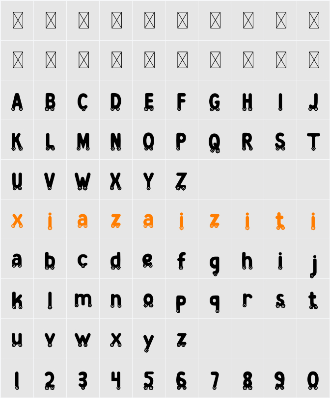 Zany Route Tire 字符映射表