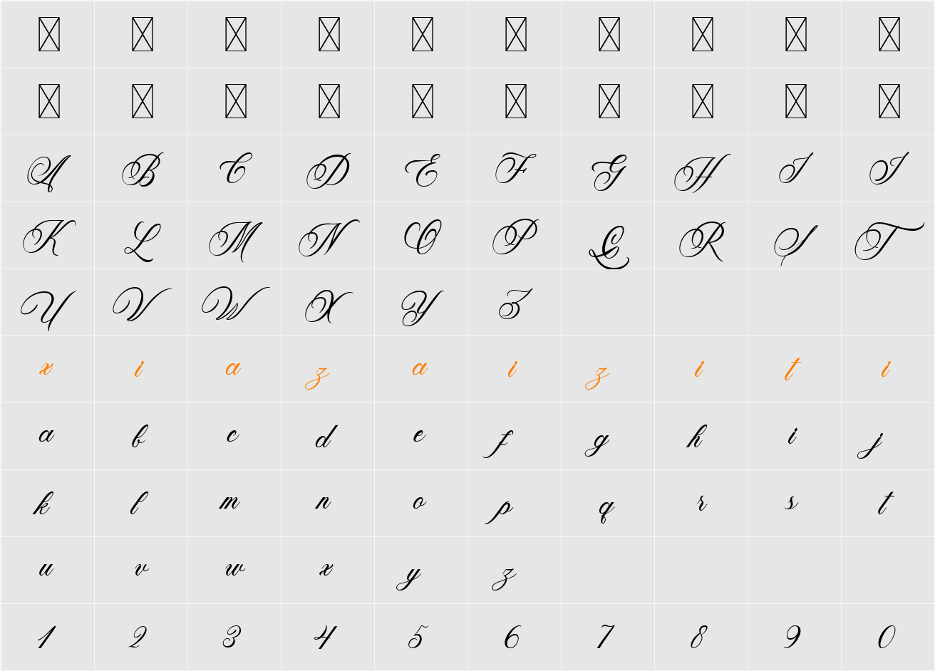 Yachting Demo 字符映射表