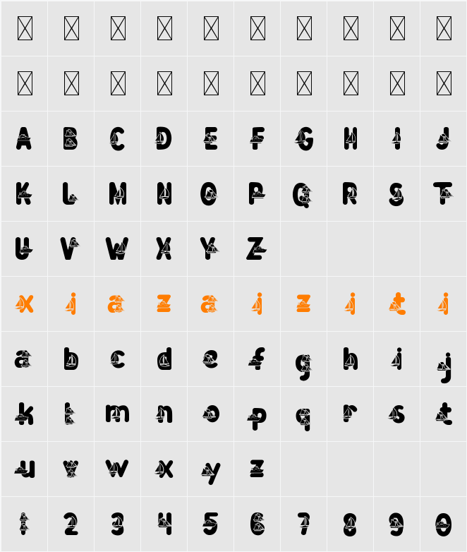 Zany Route Boat 字符映射表