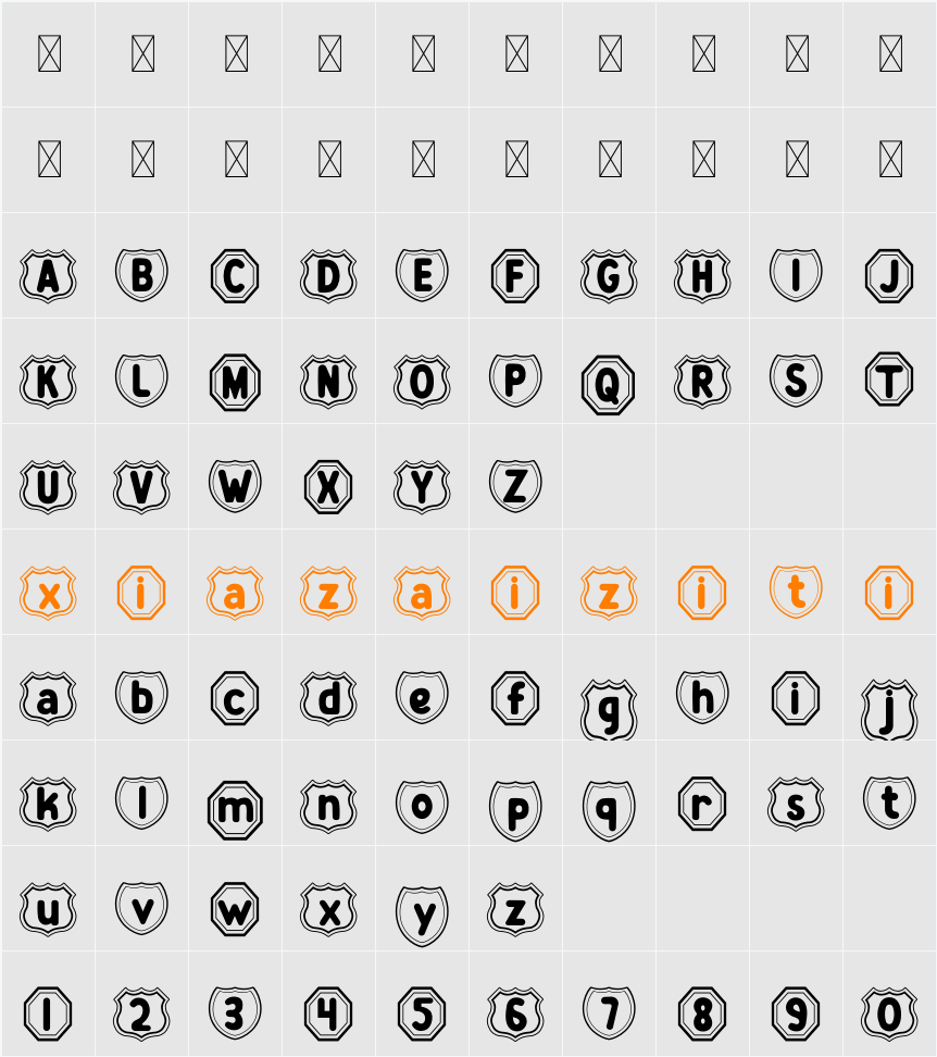 Zany Route Badge 字符映射表