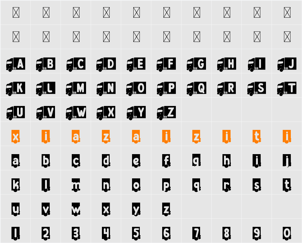 Zany Route Truck 字符映射表