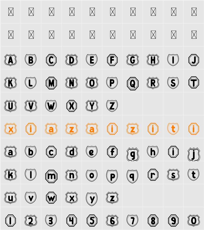 Zany Route Badge 字符映射表