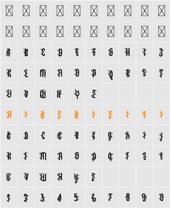 World Madly Vines 字符映射表