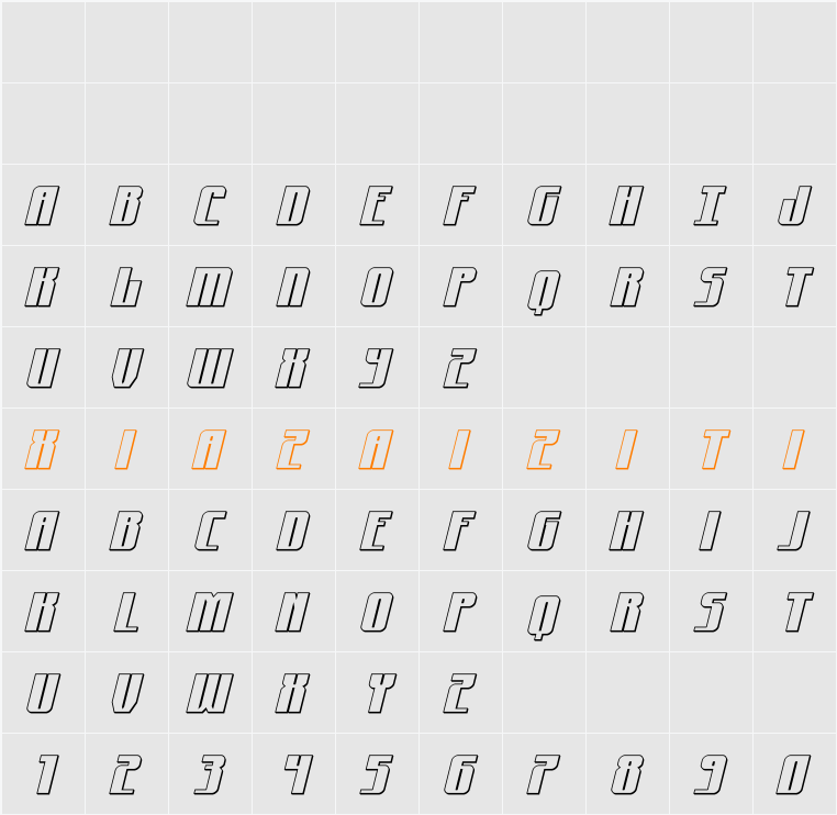 Xeno-Seeker 3D Italic 字符映射表